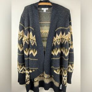 Coldwater Creek Patterned Cardigan in Dark Gray and Cream